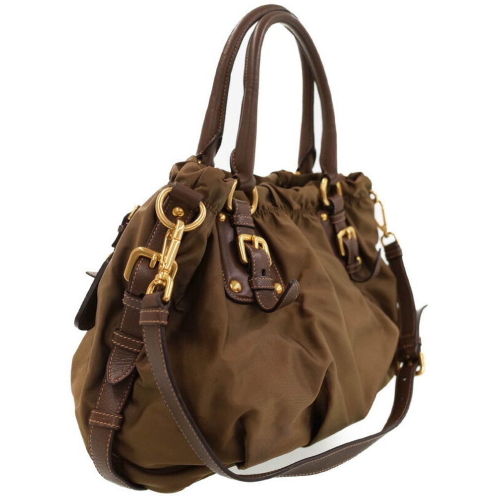 Prada brown Leather jacquard handbag Tessuto